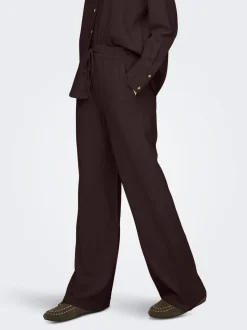 JDYSAY Corte loose Lino Pantalones de pernera ancha