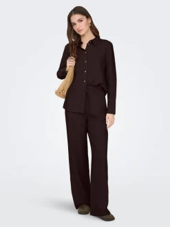 JDYSAY Corte loose Lino Pantalones de pernera ancha